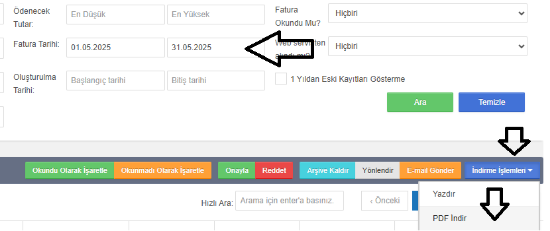 Uyumsoft e-Fatura Listeleme resmi